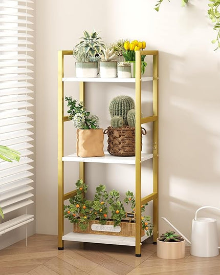 Bookshelf Storage Shelf Bookcase, 3 Tier Industrial Bookcase,Small Book case for Living Room, Bedroom, and Home Office, Easy Assembly Free Combination Multi-Functional Organizer(3 Tier,Gold) - LeafyLoom