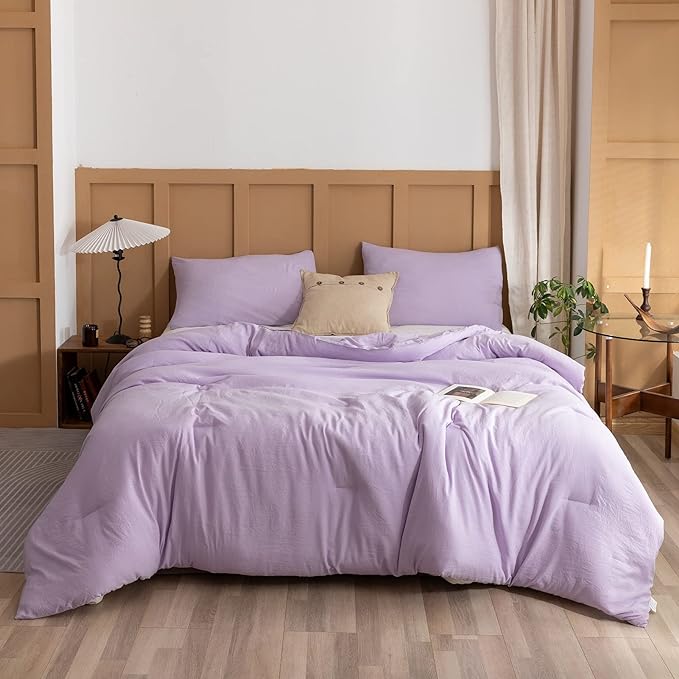 ROSGONIA California King Comforter Set Lavender, 3pcs (1 Boho Purple Cal King Comforter & 2 Pillowcases), All Season Bedding Bedspread Blanket Quilts - LeafyLoom