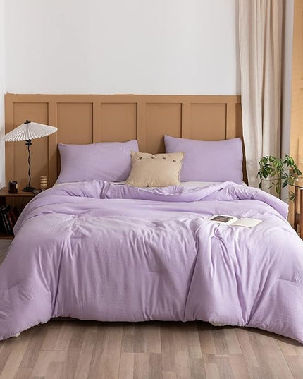 ROSGONIA Lavender Comforter Set Queen, 3pcs(1 Boho Purple Comforter & 2 Pillowcases) All Season Soft Bedding Lightweight Bedspread Blanket Quilt - LeafyLoom