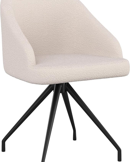 Martha Stewart Sora Stationary Swivel Task Chair with Sloped Arms for Home Office in White Boucle with Oil Rubbed Bronze Frame - LeafyLoom