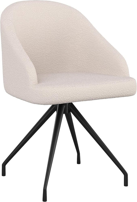 Martha Stewart Sora Stationary Swivel Task Chair with Sloped Arms for Home Office in White Boucle with Oil Rubbed Bronze Frame - LeafyLoom