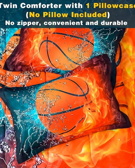 Andency Basketball Comforter Twin(66x90 Inch), 2 Pieces(1 Basketball Comforter, 1 Pillowcase) Sport Microfiber Basketball Comforter Set Bedding Set for Kids Boys Teens - LeafyLoom