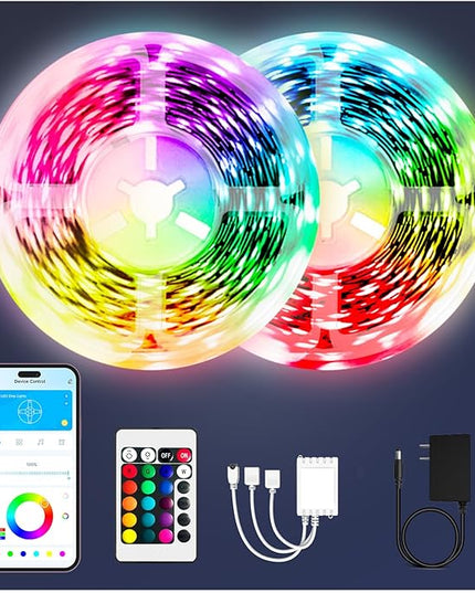 PHOPOLLO Bluetooth Led Strip Lights 100ft (2 Rolls of 50ft), RGB Color Changing LED Lights for Bedroom, Kitchen Decoration, App Control and Music Sync. Phopollo