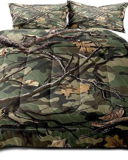 LUVIVIHOME 2PCS Camo Comforter Set Twin Size, Rustic Camouflage Bedding Quilt Country Farmhouse Forest Green Man Cave Bedroom Decor, Hunting Gifts for Men Husband Boyfriend Boys, 1 Pillow Sham - LeafyLoom