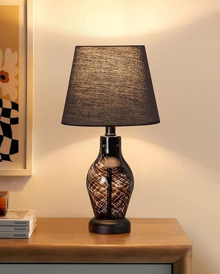 Bedside Table Lamp, 14 inch Glass Lamp for Living Room, Wine Bottle Shape Body, Bulb Included, Warm Ambient Lighting, Gift for Christmas New Year, Black - LeafyLoom