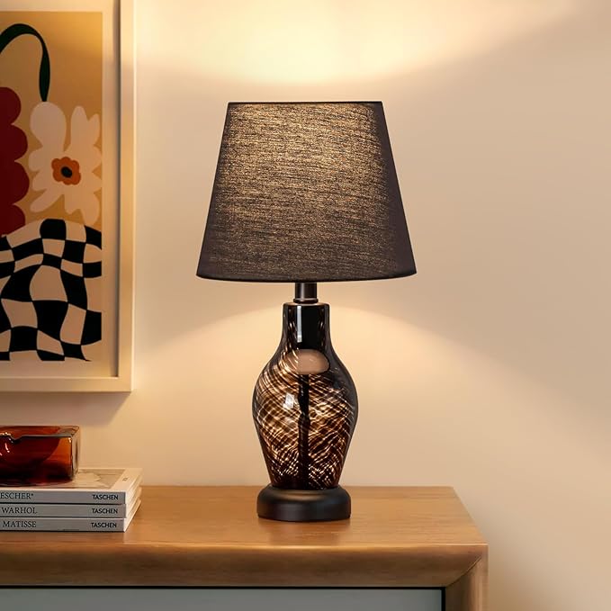 Bedside Table Lamp, 14 inch Glass Lamp for Living Room, Wine Bottle Shape Body, Bulb Included, Warm Ambient Lighting, Gift for Christmas New Year, Black - LeafyLoom