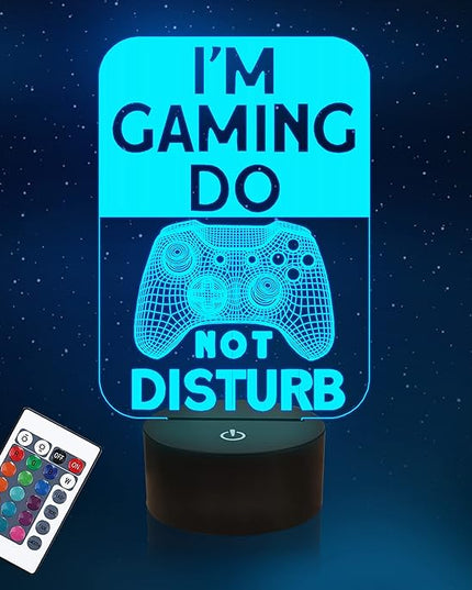 Do Not Disturb I'm Gaming Night Light,Gamepad Graphic Video Games Gamer Gift Funny 3D Illusion Lamp 16 Colors Changing Touch & Remote Control for Men Teenagers and Kids - LeafyLoom