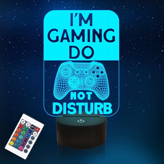 Do Not Disturb I'm Gaming Night Light,Gamepad Graphic Video Games Gamer Gift Funny 3D Illusion Lamp 16 Colors Changing Touch & Remote Control for Men Teenagers and Kids - LeafyLoom