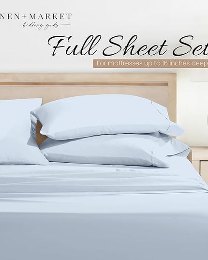 Linen Market Bed Sheets for Full Size Bed (Light Blue) - Sleep Better Than Ever with These Soft and Cooling Full Sheets - Deep Pocket Fits 16" Thick Beds - 4 Piece Full Sheet Set - LeafyLoom