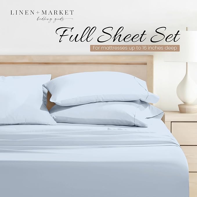 Linen Market Bed Sheets for Full Size Bed (Light Blue) - Sleep Better Than Ever with These Soft and Cooling Full Sheets - Deep Pocket Fits 16" Thick Beds - 4 Piece Full Sheet Set - LeafyLoom