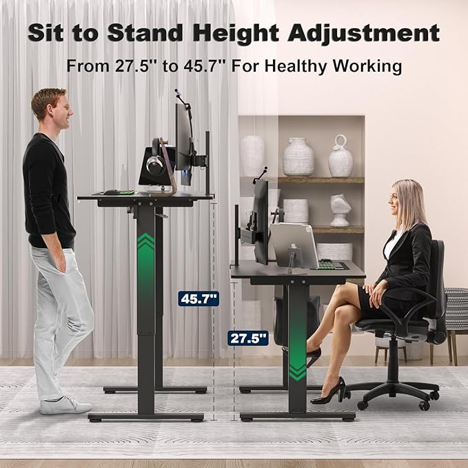 Electric Standing Desk Height Adjustable - 48 x 24 Inches Sit Stand up Desk & Memory Preset Ergonomic Rising Desks for Work, Home Office Workstation Gaming Rising Desk Study Table - LeafyLoom