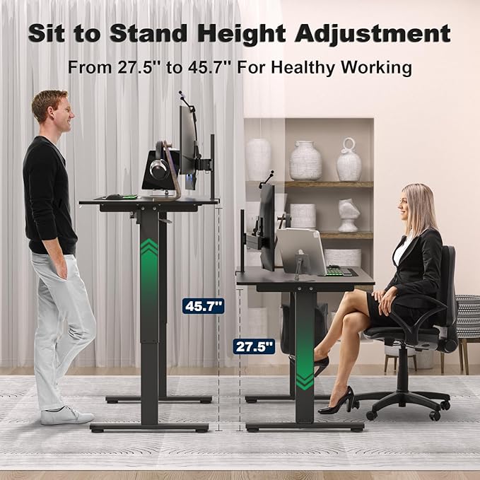 Electric Standing Desk Height Adjustable - 40 x 24 Inches Sit Stand up Desk & Memory Preset Ergonomic Rising Desks for Work, Home Office Workstation Gaming Rising Desk Study Table - LeafyLoom