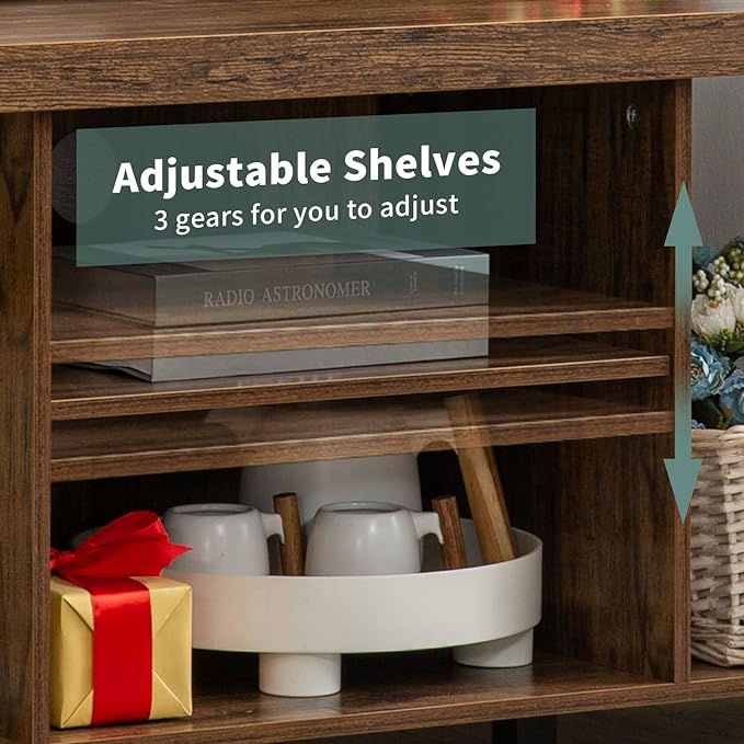 GAZHOME TV Stand for TV up to 55 Inches, TV Cabinet with Open Storage, TV Console Unit with Shelving for Living Room, Entertainment Room, Rustic Brown - LeafyLoom