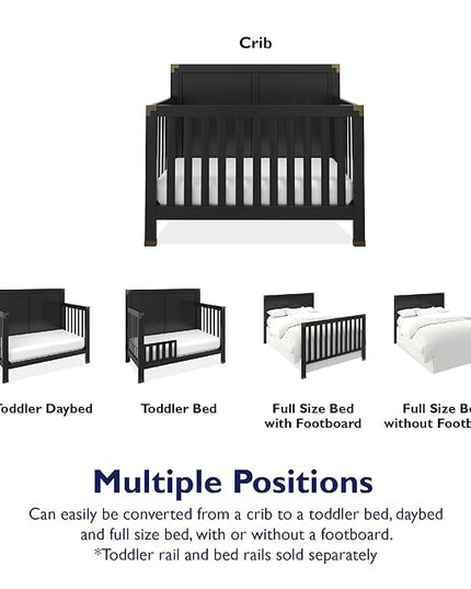 Baby Relax Miles 5-in-1 Convertible Crib, Solid Pine Wood, Black - LeafyLoom