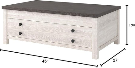 Signature Design by Ashley Dorrinson Farmhouse Lift Top Coffee Table with Storage, Antique White & Brown - LeafyLoom