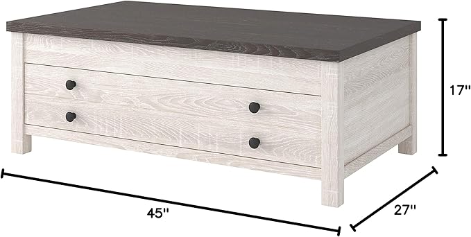 Signature Design by Ashley Dorrinson Farmhouse Lift Top Coffee Table with Storage, Antique White & Brown - LeafyLoom