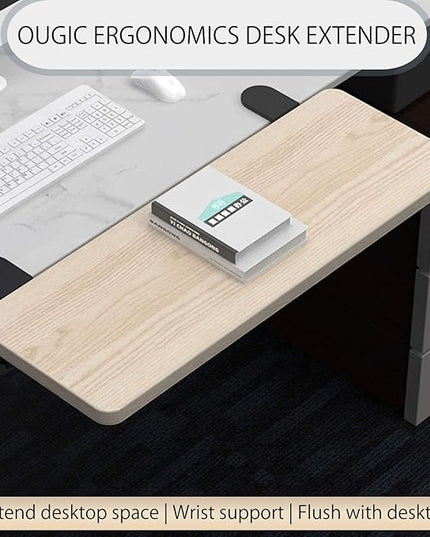Ergonomics Desk Extender Tray, 21.7"x9.5" Punch-Free Clamp on, Foldable Keyboard Drawer Tray, Table Mount Arm Wrist Rest Shelf, Computer Elbow Arm Support - LeafyLoom