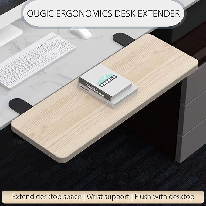 Ergonomics Desk Extender Tray, 21.7"x9.5" Punch-Free Clamp on, Foldable Keyboard Drawer Tray, Table Mount Arm Wrist Rest Shelf, Computer Elbow Arm Support - LeafyLoom