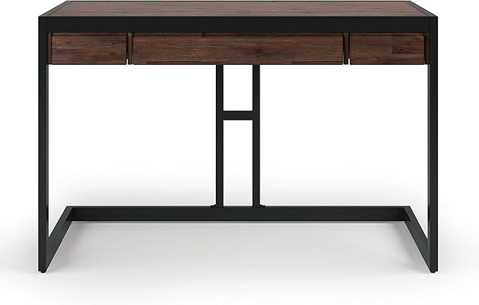 SIMPLIHOME Erina SOLID ACACIA WOOD Modern Industrial 48 Inch Wide Small Desk in Distressed Charcoal Brown, For the Office Desk, Writing Table, Workstation and Study Table - LeafyLoom