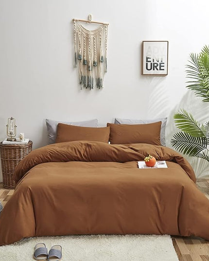 Pumpkin Color Comforter Sets Solid Cinnamon Color Bedding Set Cal King 3 PCs Pumpkin Comforter Sets for Women Girls Breathable Soft Bedroom Collection Solid Rust Color Adults Pumpkin Bedding - LeafyLoom