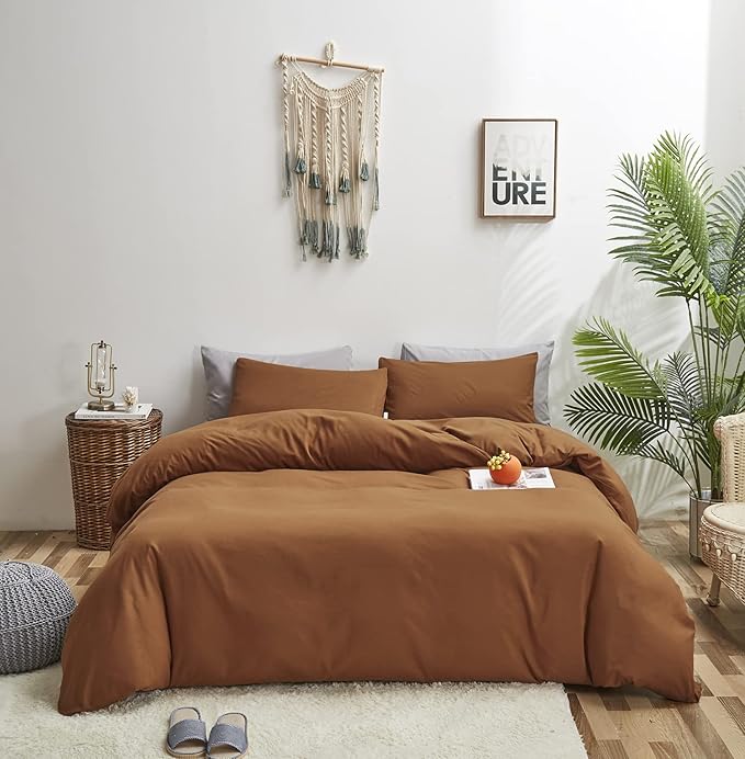 Pumpkin Color Comforter Sets Solid Cinnamon Color Bedding Set Cal King 3 PCs Pumpkin Comforter Sets for Women Girls Breathable Soft Bedroom Collection Solid Rust Color Adults Pumpkin Bedding - LeafyLoom