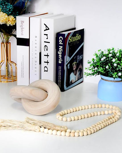 Wood kont Decor Coffee Table Decor for Living Room, Wood Chain Link Decor, Hand Carved Decoration for Home, Modern Farmhouse, Boho and Shelf Object - LeafyLoom