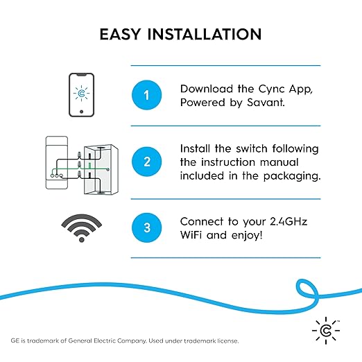 GE CYNC Smart Dimmer Light Switch, No Neutral Wire Required, Bluetooth and 2.4 GHz WiFi 3-Wire Switch, Works with Amazon Alexa and Google Home, White (1 Pack) CYNCSmartHome