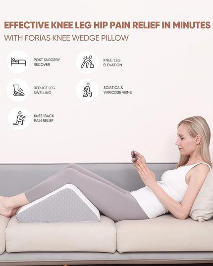 Forias Knee Wedge Pillow 8" Pure Memory Foam Bed Wedge Pillow for Sleeping After Surgery Triangle Pillow for Knee Support Leg Elevation Sciatica Knee Hip Back Pain Relief - Gray & White - LeafyLoom