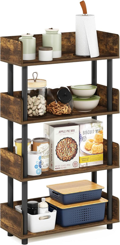 Furinno Turn-N-Tube 4-Tier Toolless Display Rack, Amber Pine/Black - LeafyLoom