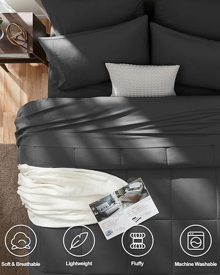 CozyLux Full Size Comforter Sets - 7 Pieces Bed in a Bag Set Dark Grey Full, Gray Complete Bedding Sets Bed Set for All Season with Comforter, Flat Sheets, Fitted Sheet, Pillowcases & Shams - LeafyLoom