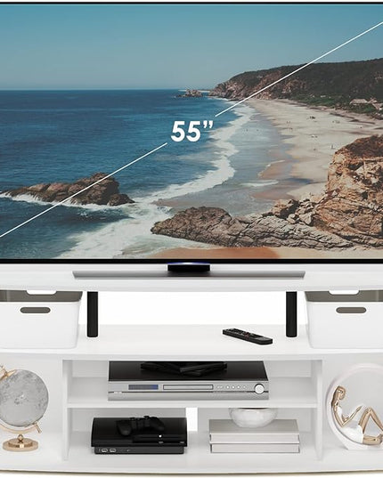 Furinno Jaya Large Entertainment Center Hold up to 55-in TV, Inch, White/Black - LeafyLoom
