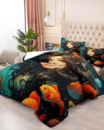 Girls Comforter Set - Pretty Princess Bedding - Princess Comforter Set Queen Size Comforter Set for Girls Kids Comforter Sets Gifts for Girls Bedroom Decor, 1 Comforter + 2 Pillowcases - LeafyLoom
