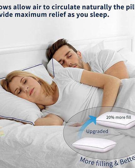 Bed Pillows for Sleeping-2 Pack Queen Size Set of 2 Cooling Pillow for Side Back and Stomach Sleepers, Down Alternative Filling Luxury Soft Quality with Premium Plush (White) - LeafyLoom