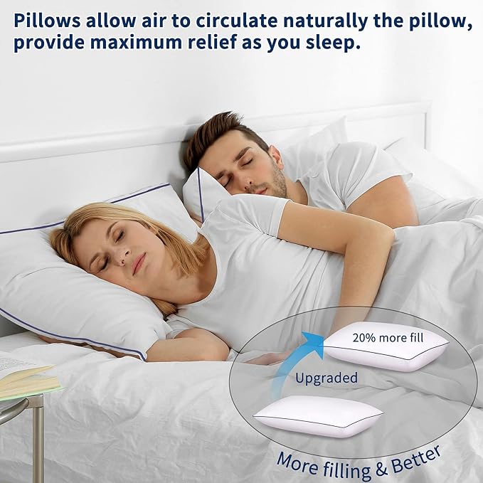 Bed Pillows for Sleeping-2 Pack King Size Set of 2 Pillow for Side Back and Stomach Sleepers， Down Alternative Filling Luxury Soft Quality with Premium Plush Pillows(King, White) - LeafyLoom