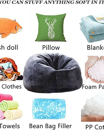 6FT Giant Faux Fur Bean Bag Cover for Adults, Round Fluffy Bean Bag Bed (No Filler), Machine Washable Big Size - LeafyLoom