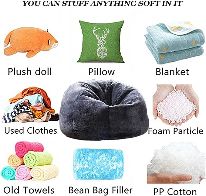 6FT Giant Round Faux Fur Bean Bag Chair Cover - Ultra Soft and Fluffy for Adults, Machine Washable (No Filler, Cover Only) - LeafyLoom