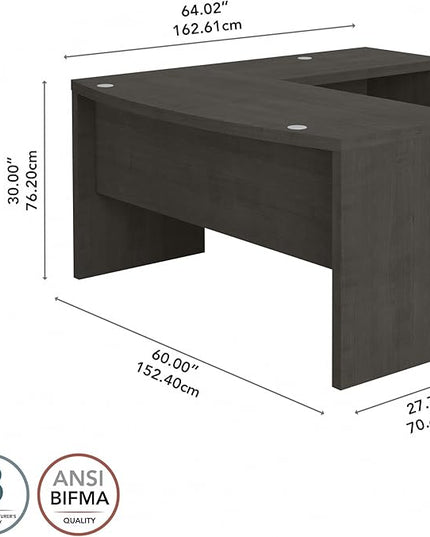 Bush Business Furniture Echo L Shape Desk with Wire Management | Corner Bow Front Table for Home Office with Quick-to-Assemble Hardware, 60W, Charcoal Maple - LeafyLoom
