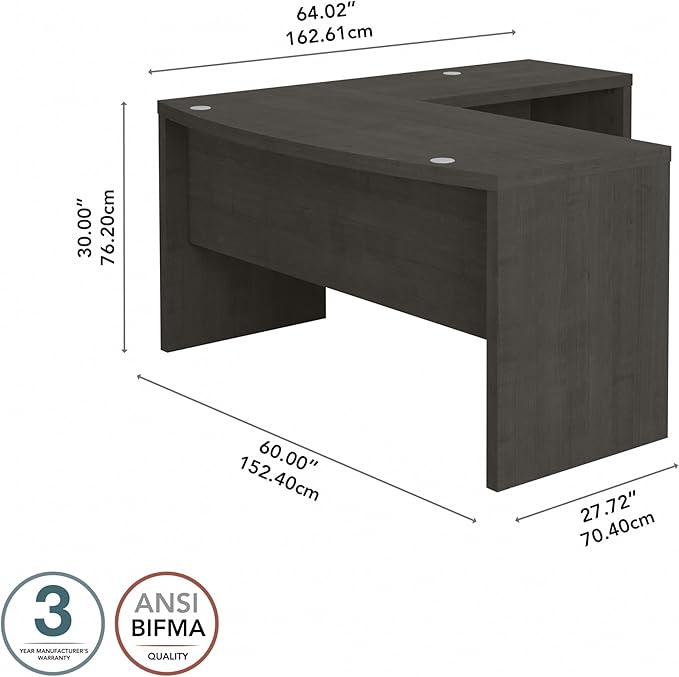 Bush Business Furniture Echo L Shape Desk with Wire Management | Corner Bow Front Table for Home Office with Quick-to-Assemble Hardware, 60W, Charcoal Maple - LeafyLoom