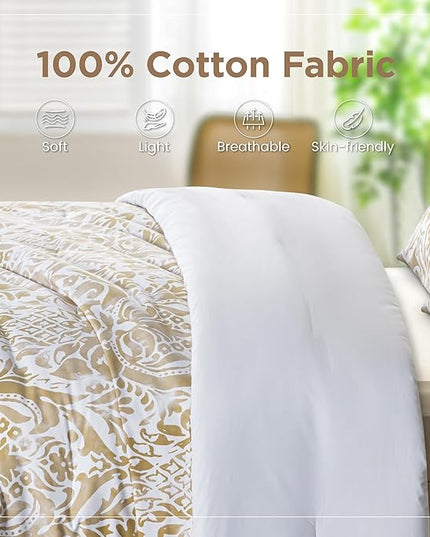 Sophia & William Queen Size Comforter Set for All Season, 3 Pcs Bedding Set with Bronze Printed Comforter with & 2 Pillowcases - LeafyLoom