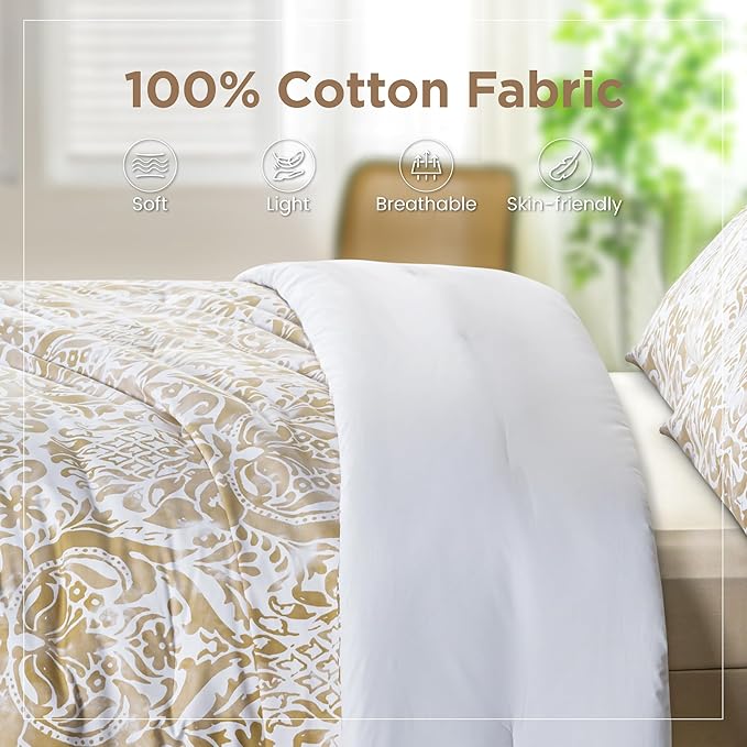Sophia & William Queen Size Comforter Set for All Season, 3 Pcs Bedding Set with Bronze Printed Comforter with & 2 Pillowcases - LeafyLoom
