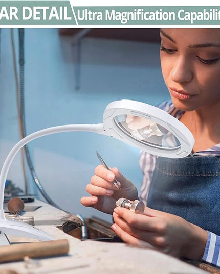 COLFULINE Magnifying Lamp 5X 10X, 2-in-1 Rechargeable Magnifying Glass with Light, LED Magnifying Light with Base & Clamp and Touch Button for Reading, Working, Crafts, 3 Adjustable Brightness - LeafyLoom