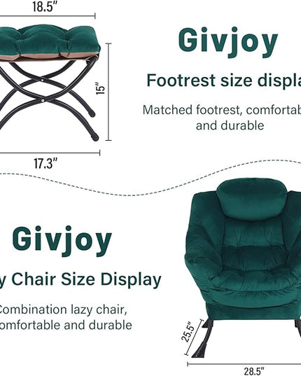 Lazy Chair and Ottoman, Large Accent Lounge Chair with Armrests and a Side Pocket, Modern Leisure Upholstered Sofa Reading Armchair with Footrest for Bedroom, Living Room, Dorm Rooms, Office - LeafyLoom