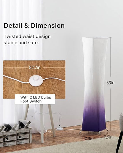 chiphy Floor Lamp, 39" Tall Standing Lamp, 3 Levels Adjustable Brightness LED Bulbs, Column Floor Light, Purple Gradient Fabric Lampshade, Home Decor for Living Room, Bedroom, Kids Room - LeafyLoom
