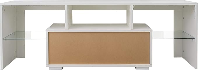 Entertainment Stand Base with LED Light, Multifunctional Media Center Console Table for TVs Up to 55" for Living Room, 51 inch, White - LeafyLoom