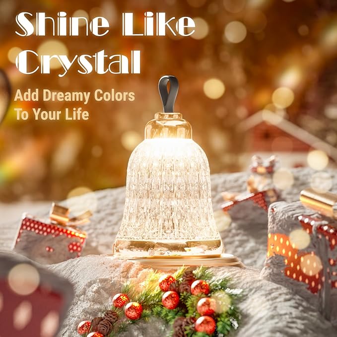 KOSTA Crystal Bell Table Lamp Rechargeable Crystal Lamp Christmas Bell Light for Decor Home Bedroom Kitchen Office Living Room Birthday Gift Lights for Bedroom/Party/Kids Room - LeafyLoom