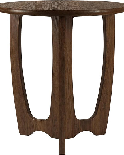 FINECASA Round End Table Small Rustic Side Table with Curved Legs Farmhouse Side Table Living Room, Bedroom, Entryway, Bedside, Nightstand (Chestnut) - LeafyLoom