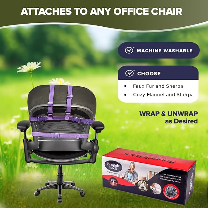 The Original Office Chair Blanket by SnuggleBack; Cozy Comfy Office Desk Chair Wrap Attaches for Convenient Heat and Hands-Free. Stay Warm In The Winter or Summer. Sherpa Fur Lining - LeafyLoom