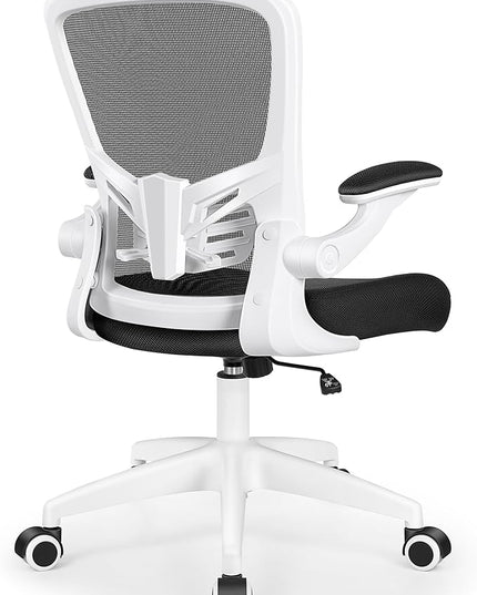 MINLOVE Office Chair Ergonomic Desk Chair with Lumbar Support and Height, Rolling Swivel Desk Chair with Wheels and Flip-up Arms, Breathable Mesh Executive Computer Chair for Home Office(White) - LeafyLoom