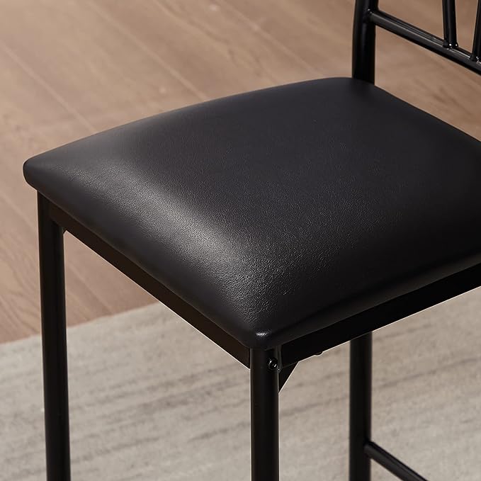 VECELO Small Bar Table and Chairs Tall Kitchen Breakfast Nook with Stools/Dining Set for 2, Storage Shelves, Space-Saving, Black - LeafyLoom