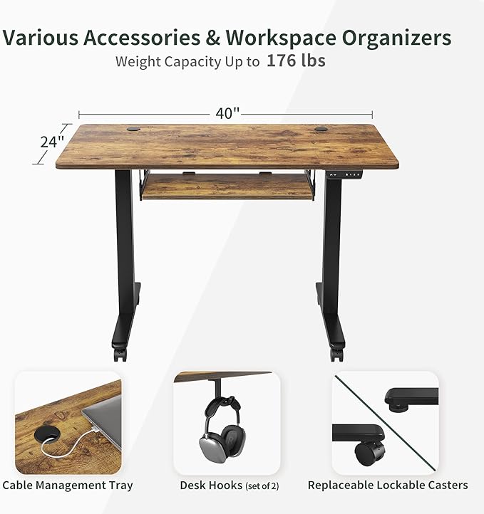 FEZIBO Standing Desk with Keyboard Tray, 40 × 24 Inches Electric Height Adjustable Desk, Sit Stand Up Desk, Computer Office Desk, Rustic Brown - LeafyLoom
